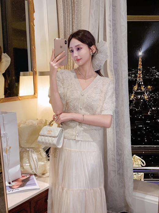 张心子【花影阑珊】温柔风气质蕾丝立体花朵针织开衫上衣 U2504036 商品图4