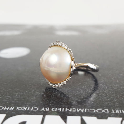 【天然正品】AU750白金镶钻镶天然马贝海水珍珠戒指14号（戒圈可改）女士现售价：3880！220325AH48 商品图8