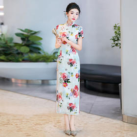 WX-ZS-2507春季新款真丝旗袍中式桑蚕丝连衣裙手工缝制送考宴席日常可穿