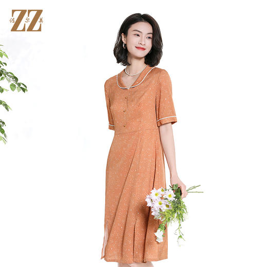 佐尔美夏季新款时尚气质桑蚕丝短袖连衣裙女M42LS52 商品图0