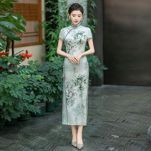 WX-ZS-25011春季新款真丝旗袍中式桑蚕丝连衣裙手工缝制送考宴席日常可穿 商品图1