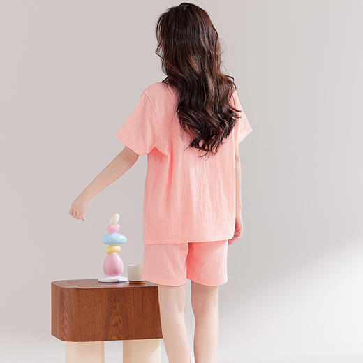 【双层纱波点家居服】全棉双层纱波点家居服短袖短裤夏季睡衣套装情侣居家 商品图3