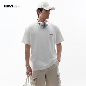 HIM漢崇  潮流设计感字母烫花拼接胸章舒适休闲短袖T恤 2026夏季