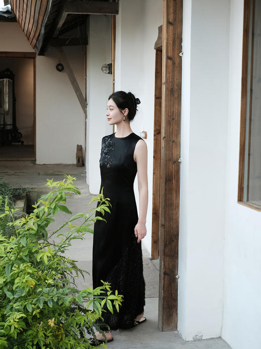 盛唐牡丹| 法式串珠重缎香云纱长裙 商品图8