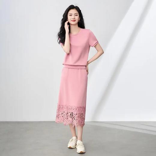 【高货wl】全新升级【铂金会员275/天猫369/差价94】(99933)洛诗琳简约舒适休闲圆领上衣宽松拼蕾丝半身裙两件套女 商品图0