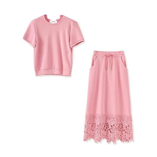 【高货wl】全新升级【铂金会员275/天猫369/差价94】(99933)洛诗琳简约舒适休闲圆领上衣宽松拼蕾丝半身裙两件套女 商品图4