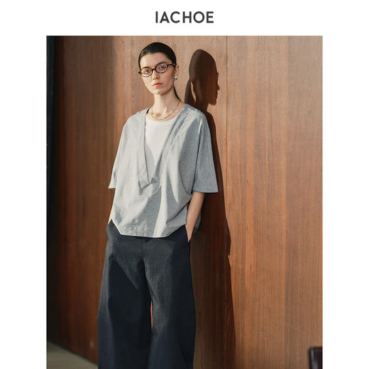 棉仓3631501005-IACHOE深V假两件T恤 商品图4