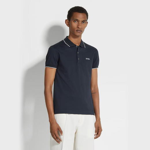 【二】ZEGNA 杰尼亚 男士字母徽标刺绣弹力棉质短袖polo衫 蓝色 E7358A5 B746 B09 商品图1