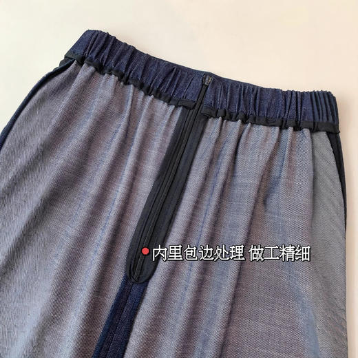 复古时髦！2025牛仔色粗麻节纹理撞色线直筒中高腰后开衩半身裙！ 商品图2