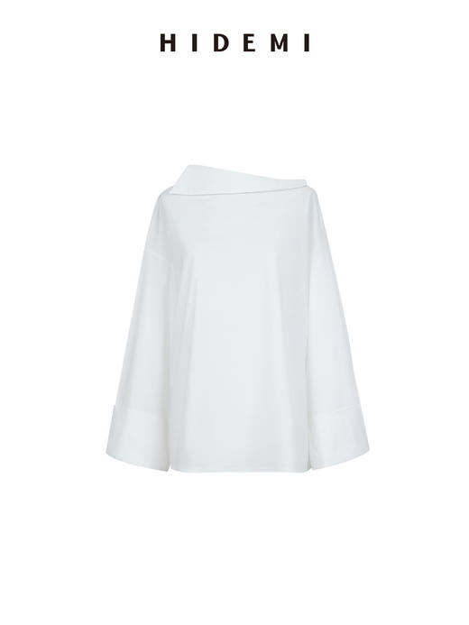 HIDEMI甄选长绒棉系列极简可拆卸斗篷设计感不对称剪裁廓形衬衫 商品图11