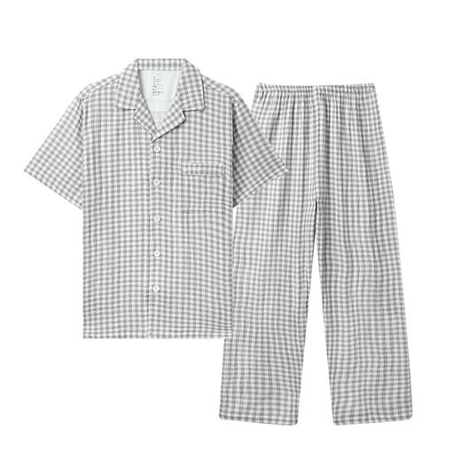 【双层纱家居服】水洗全棉双层纱睡衣女纯棉短袖长裤棉夏季情侣家居服 商品图2