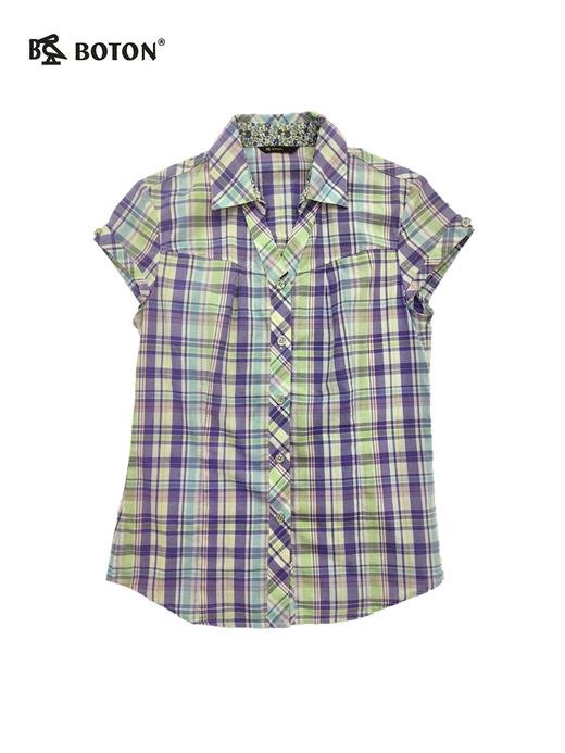 【第2件半价！尾货清仓不退换】波顿女士短袖休闲格仔衬衫LS728215 商品图4