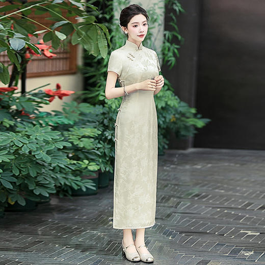 WX-25006春季新款真丝旗袍中式桑蚕丝连衣裙手工缝制送考宴席日常可穿 商品图1