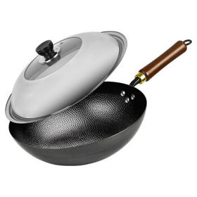 鑫一帆炒锅手工锻打铁锅无涂层不易粘烹饪锅家用圆底燃气炒菜锅32厘米