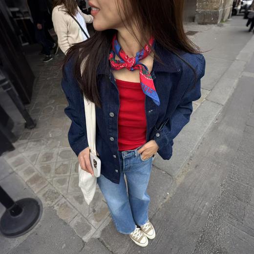 ROMI STUDIO新疆棉全棉红蓝撞色复古感方形丝巾 RWCRP33132 商品图1