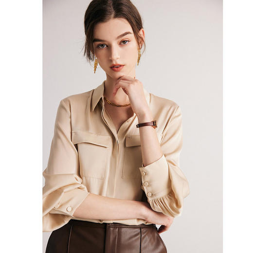 真丝衬衫女2025春夏新款长袖通勤纯色气质杭州桑蚕丝上衣 商品图1