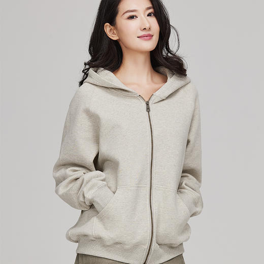 素道天然有机彩棉情侣连帽卫衣 长袖灰色运动服 套头男女同款休闲 商品图0