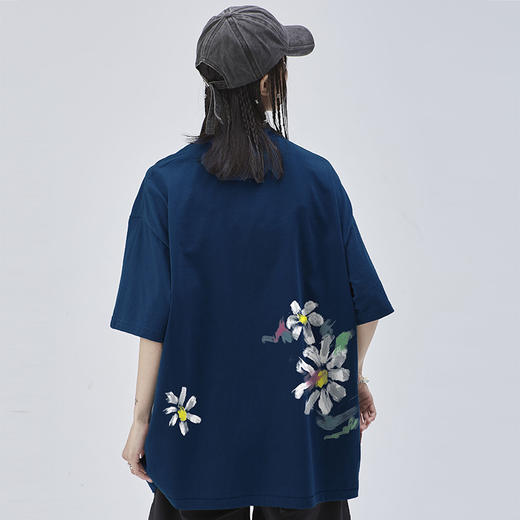 IDEVERRAY原创油画手绘小雏菊印花短袖男国潮街头宽松T恤衣服夏季 商品图1