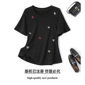 奢姿大码女装2025夏季减龄蝴蝶结刺绣时尚T恤胖妹妹简约百搭上衣5552164256