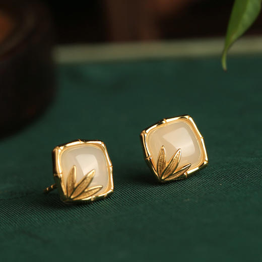 【祝福之声】S925纯银竹节和田玉耳钉【JHY-E001028B】 商品图3