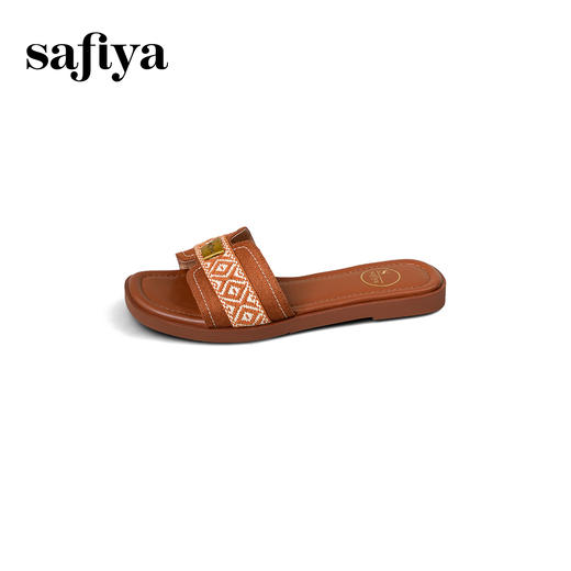 Safiya/索菲娅2025时尚露趾金属扣方头复古休闲玛雅风平底拖SFD2110367 商品图8