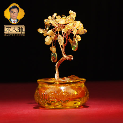 宋韶光大师新款黄水晶粉水晶聚宝盆发财树家居客厅办公室桌面创意摆件 商品图2