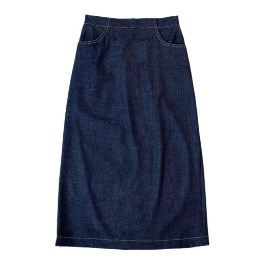 复古时髦！2025牛仔色粗麻节纹理撞色线直筒中高腰后开衩半身裙！ 商品图4