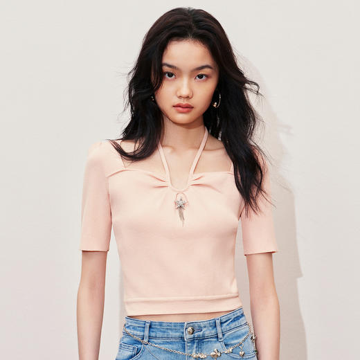 温柔甜美风套头针织衫设计感夏季上衣女修身显瘦(货号:MS85SW064R0003) 商品图0