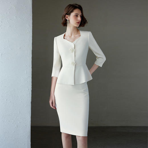 IWY/春夏新款七分袖西装套裙女气质通勤白色美容院接待正装CS2243 商品图3