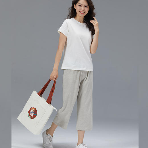 素道敦煌天然有机彩棉手拿帆布包 纯棉印花手提包 大容量背肩挎包 商品图2