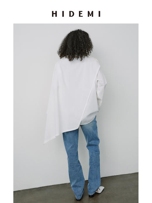 HIDEMI甄选长绒棉系列极简可拆卸斗篷设计感不对称剪裁廓形衬衫 商品图6