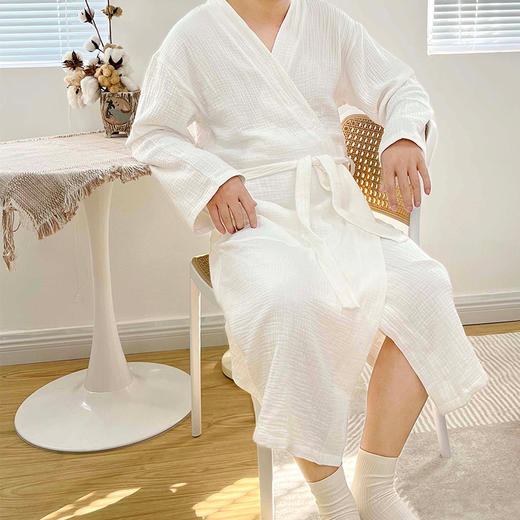 素道素道有机纯棉浴衣 100%棉男士女士纱布浴袍 长袖系绳可穿睡袍 商品图1