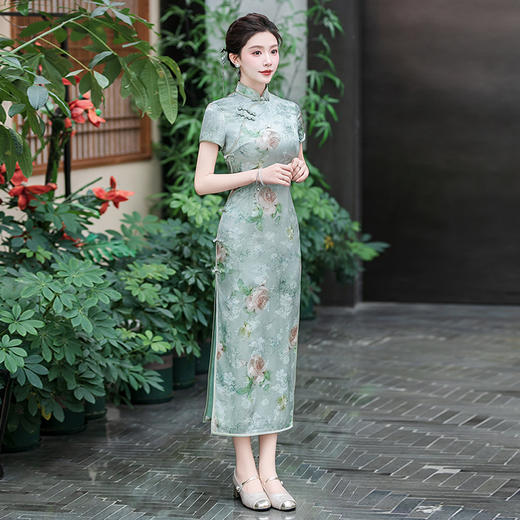WX-25001春季新款真丝旗袍中式桑蚕丝连衣裙手工缝制送考宴席日常可穿 商品图4