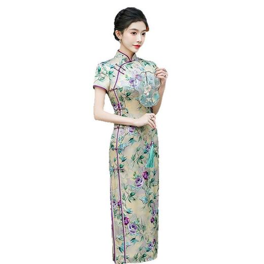 WX-ZS-2502春季新款真丝旗袍中式桑蚕丝连衣裙手工缝制送考宴席日常可穿 商品图4