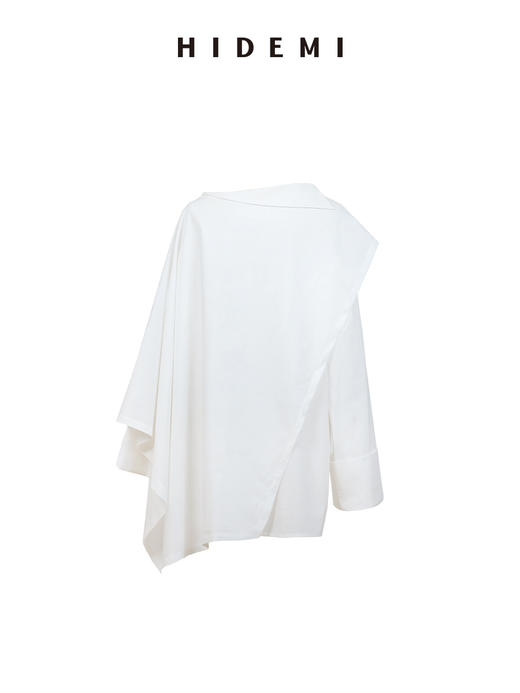 HIDEMI甄选长绒棉系列极简可拆卸斗篷设计感不对称剪裁廓形衬衫 商品图8