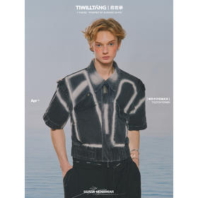 启世录TIWILLTANG明星同款"迷垣璇倪"喷色牛仔短袖夹克纯棉套装