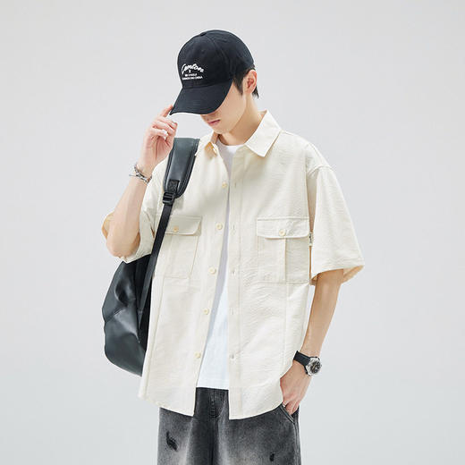 工装短袖衬衫男痞帅ins潮牌日系宽松设计感美式衬衣    AY-D1105 商品图3
