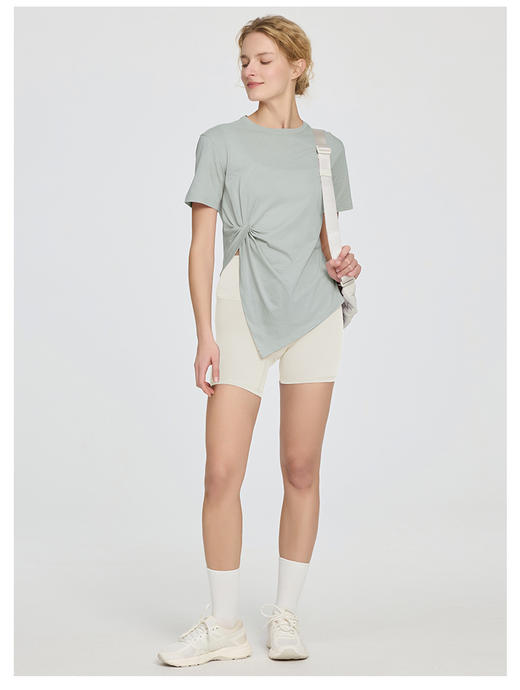 【设计感扭结】2025春夏新款瑜伽服美国PIMA匹马棉女子短袖T恤不规则健身服宽松 商品图4