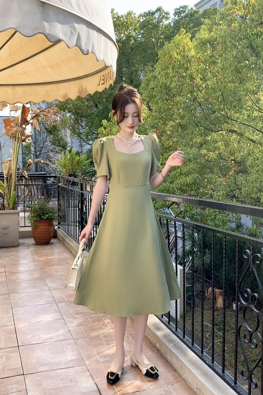 Le Malene 豆绿色方领泡泡袖连衣裙 18199 商品图2