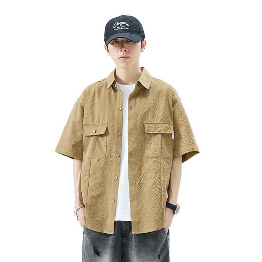 工装短袖衬衫男痞帅ins潮牌日系宽松设计感美式衬衣    AY-D1105 商品图4