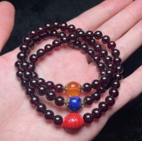 石榴石手串菲菲珠宝好~石榴石三圈手串约6mm+