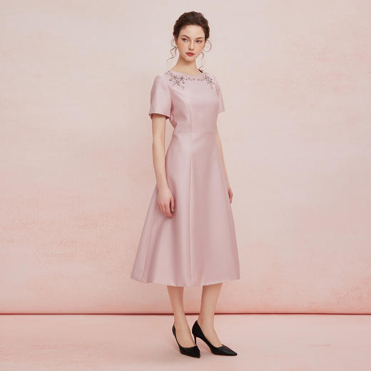 QF840斯尔丽2025新款气质轻奢法式钉珠修身放摆宴会礼服显瘦显高连衣裙 商品图3