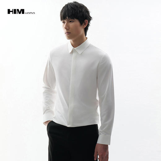HIM漢崇  时尚男士修身长袖衬衫舒适透气方领商务正装 2025春季 商品图0