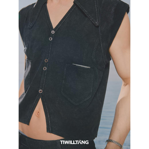 启世录TIWILLTANG“蚀日钜泽”水洗纯棉分割马甲仿牛仔针织背心 商品图2