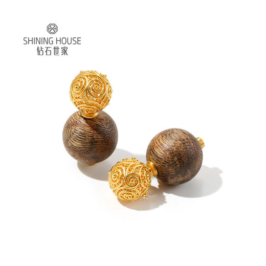 【钜惠价】【沉香黄金】【香遇·摩登系列】钻石世家 足金钻石耳环 古韵沉香与华贵黄金碰撞组合 汇聚非遗之美【黄金产品不支持无理由退换货】预计3-5天发货 商品图0