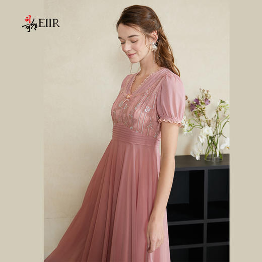 司歌绣花连衣裙拼雪纺短袖收腰A911104X 商品图1