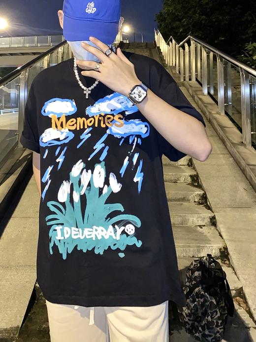 IDEVERRAY潮牌美式涂鸦雨中郁金香重磅短袖t恤男宽松情侣高街上衣21MSL-TM653 商品图7