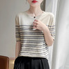 【莱赛尔天丝钻石镂空条纹短袖 圆领】新款短袖天丝夏季女针织T恤时尚针织衫百搭圆领薄款撞色条纹上衣 商品缩略图1