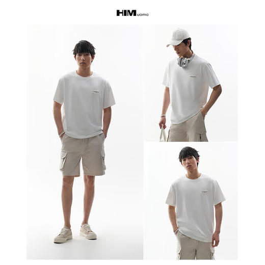 HIM漢崇  潮流设计感字母烫花拼接胸章舒适休闲短袖T恤 2026夏季 商品图3