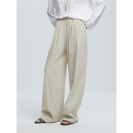 棉仓363618020-初棉肌理皱感轻薄透气阔腿裤 商品图1